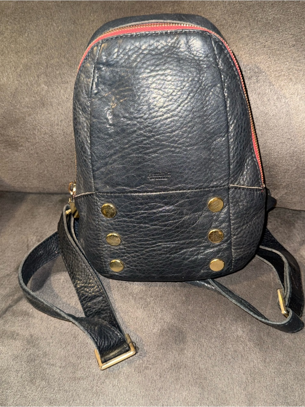 Hammitt Black Leather Small Hunter Backpack Gold Hardware and Red Trim